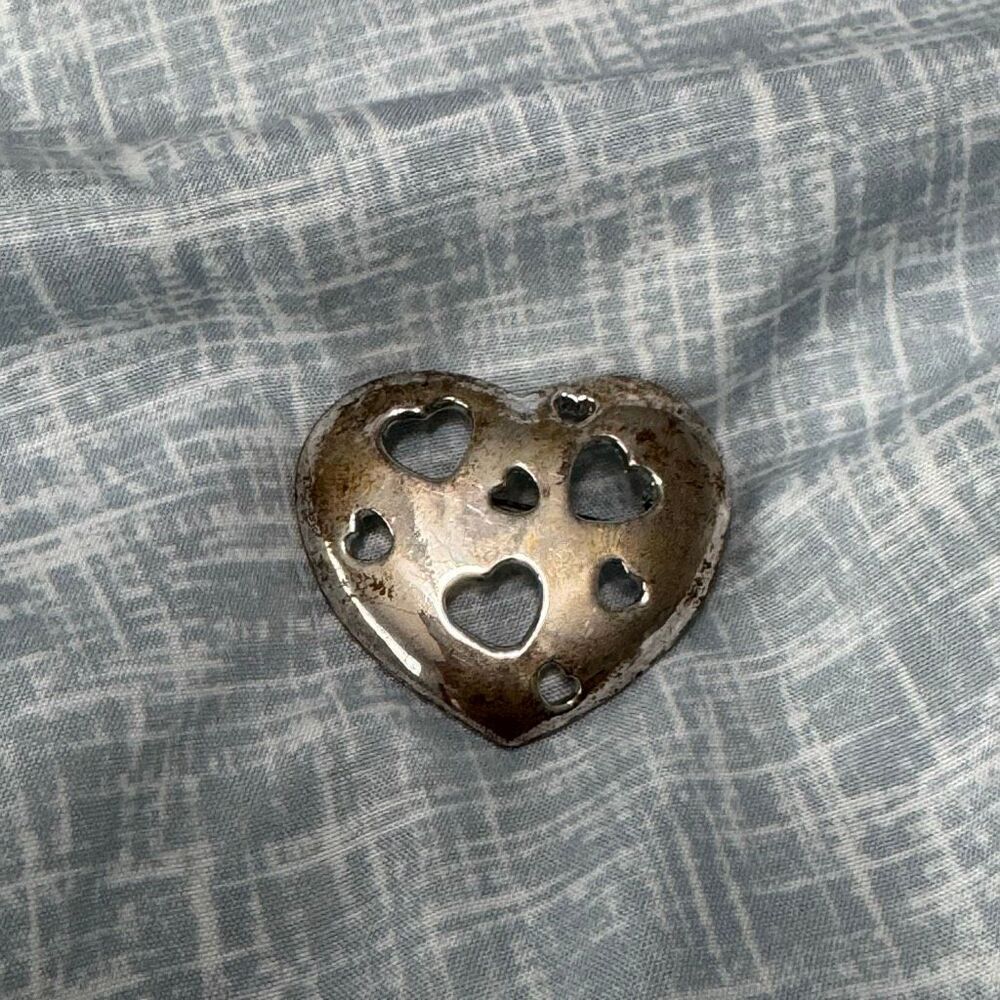 Vintage Silver Tone Cut-Out Hearts Grunge Brooch Pin
